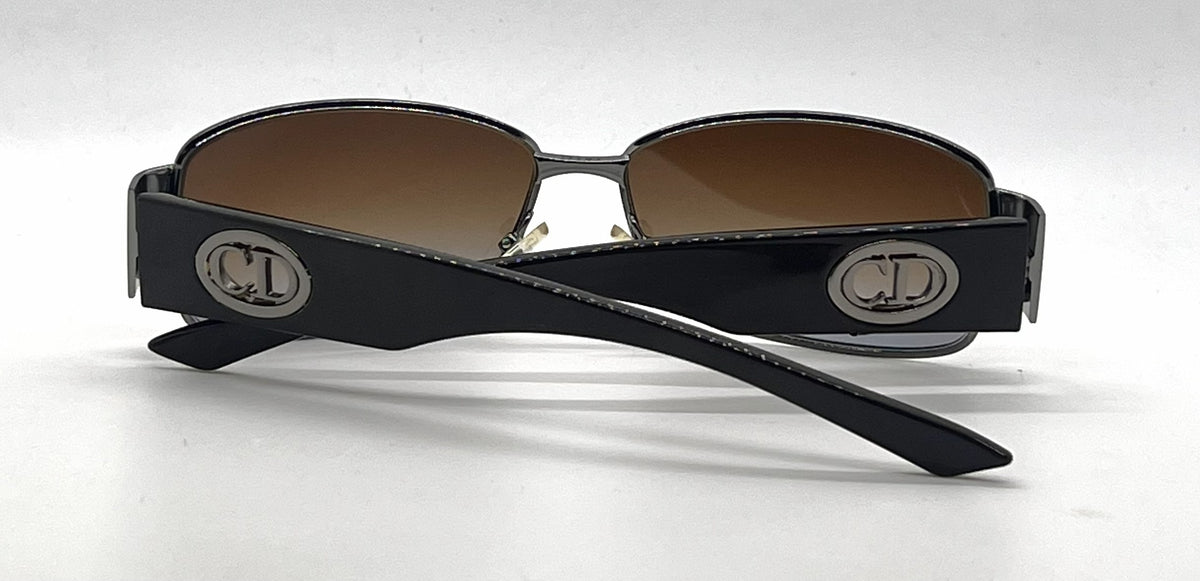 Christian Dior Flavour 5 Gunmetal Rectangle Vintage Sunglasses Brown-Blue Gradient Lenses-Unworn