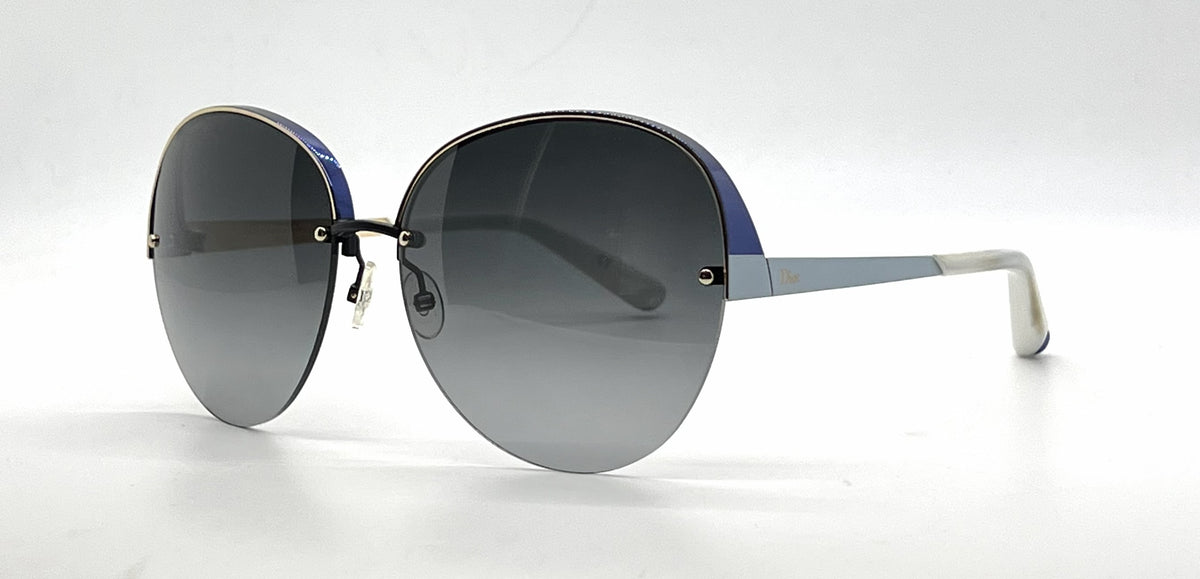 Christian Dior DiorSuperbe Semi-Rimless Blue-Gold Titanium Sunglasses Grey Gradient Lenses