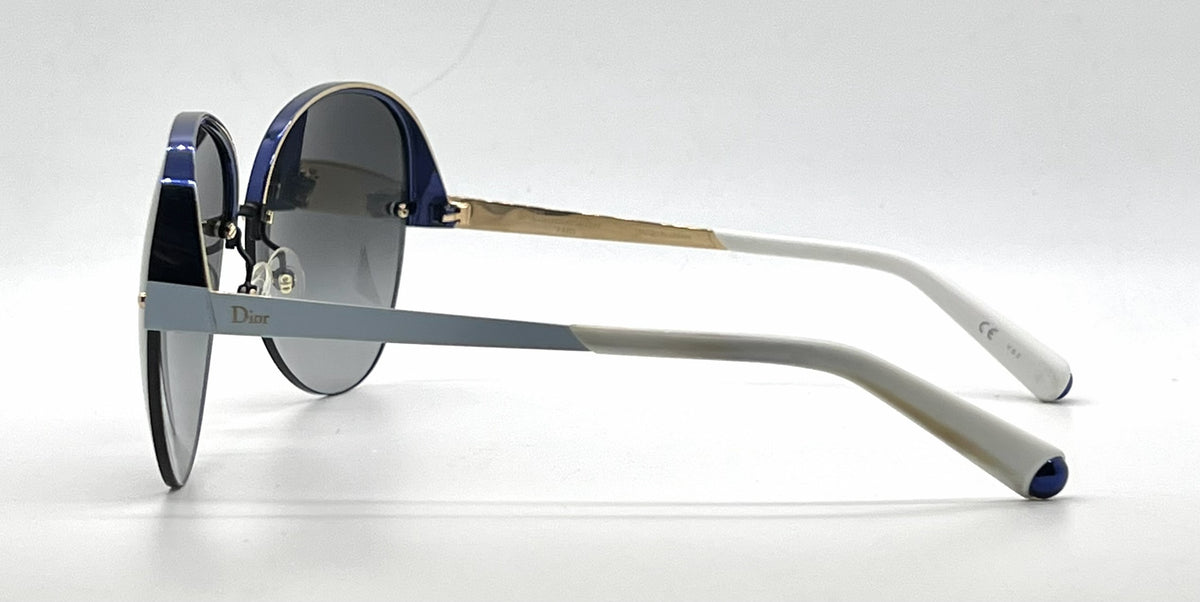 Christian Dior DiorSuperbe Semi-Rimless Blue-Gold Titanium Sunglasses Grey Gradient Lenses