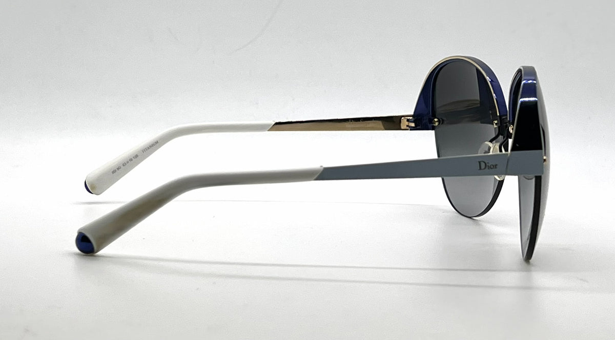 Christian Dior DiorSuperbe Semi-Rimless Blue-Gold Titanium Sunglasses Grey Gradient Lenses