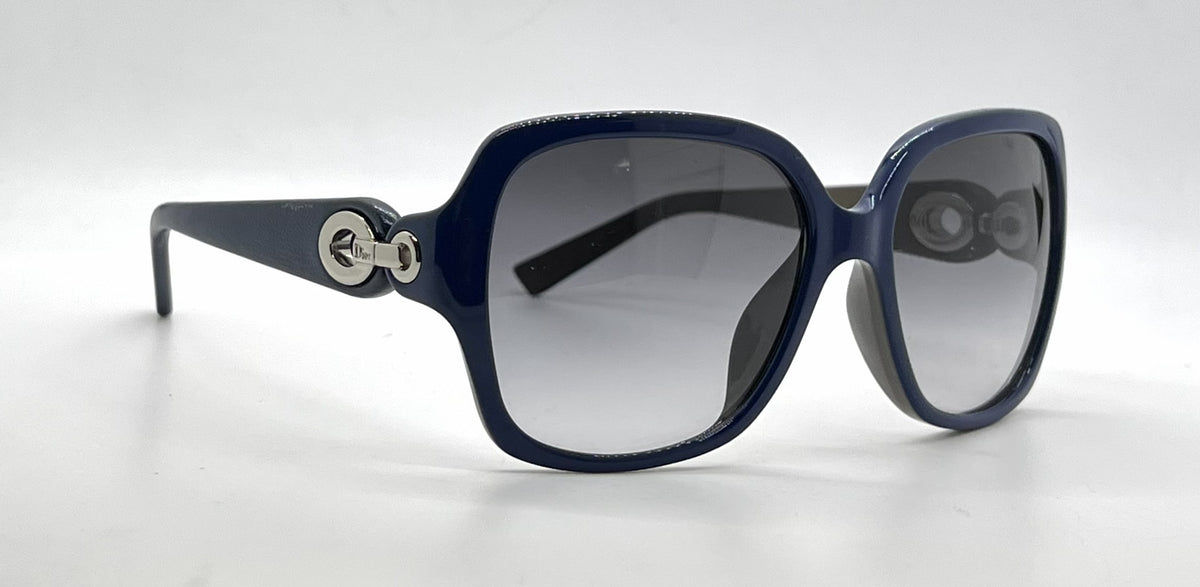 Christian Dior Diorissimo1 Square-Navy Optyl Leather Vintage Sunglasses -Grey Gradient-Deadstock