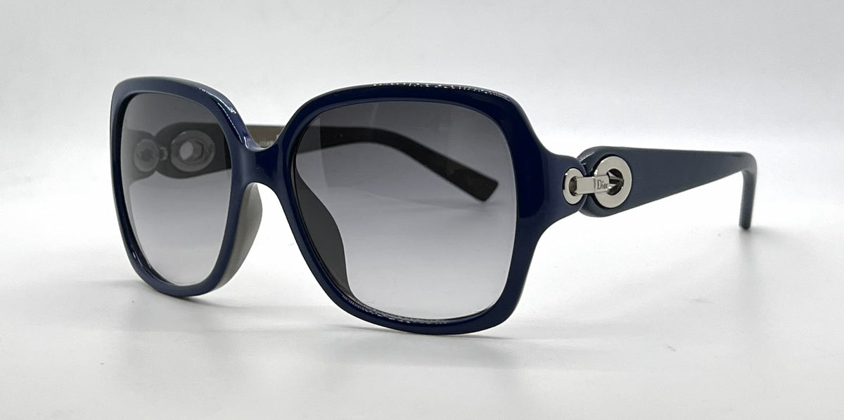 Christian Dior Diorissimo1 Square-Navy Optyl Leather Vintage Sunglasses -Grey Gradient-Deadstock