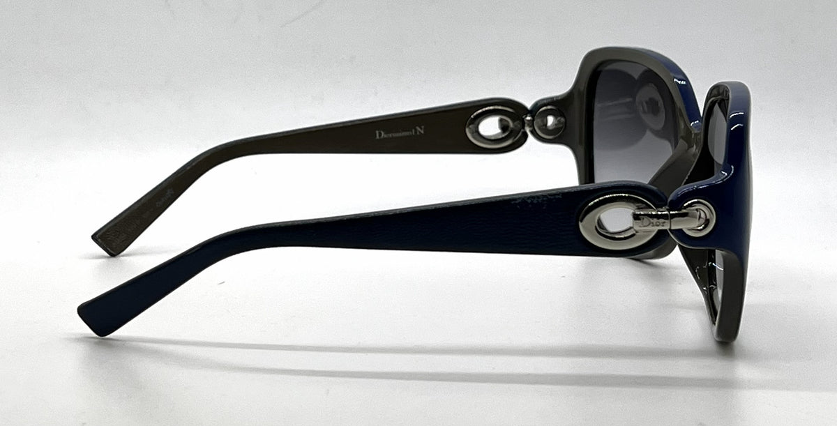 Christian Dior Diorissimo1 Square-Navy Optyl Leather Vintage Sunglasses -Grey Gradient-Deadstock