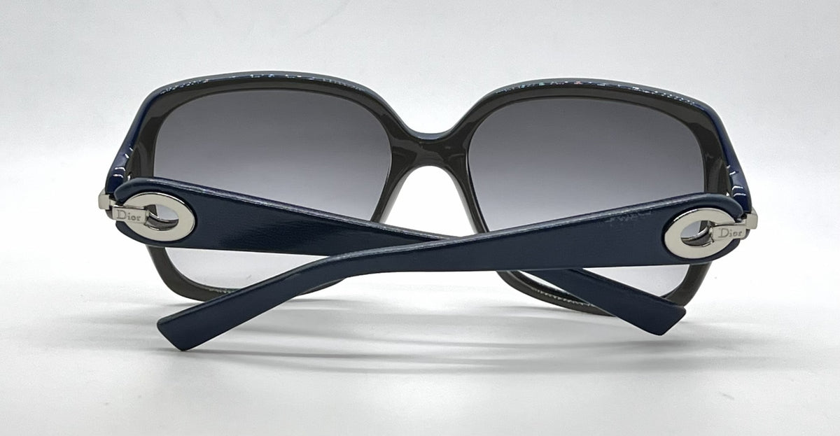 Christian Dior Diorissimo1 Square-Navy Optyl Leather Vintage Sunglasses -Grey Gradient-Deadstock
