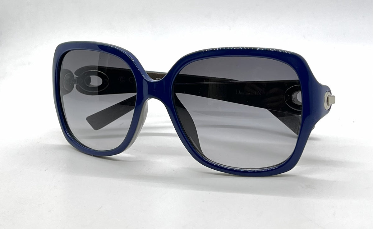 Christian Dior Diorissimo1 Square-Navy Optyl Leather Vintage Sunglasses -Grey Gradient-Deadstock