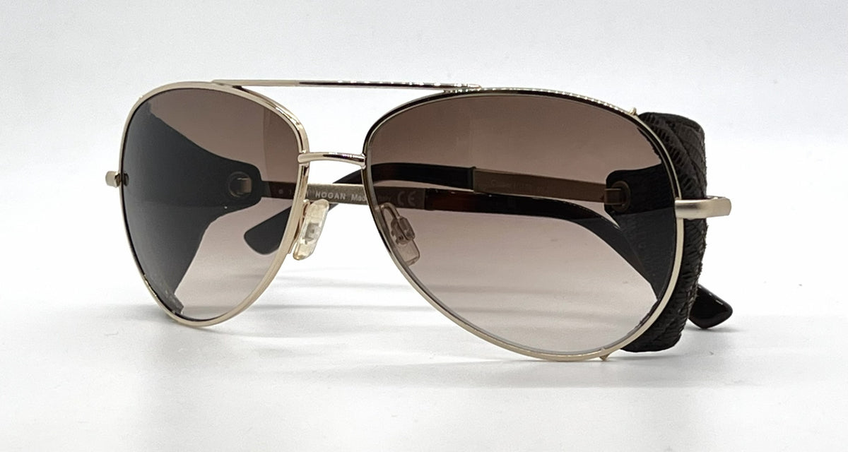 Hogan Cruiser HO58 28F Gold Aviator Sunglasses-Brown Gradient Lenses-Unworn