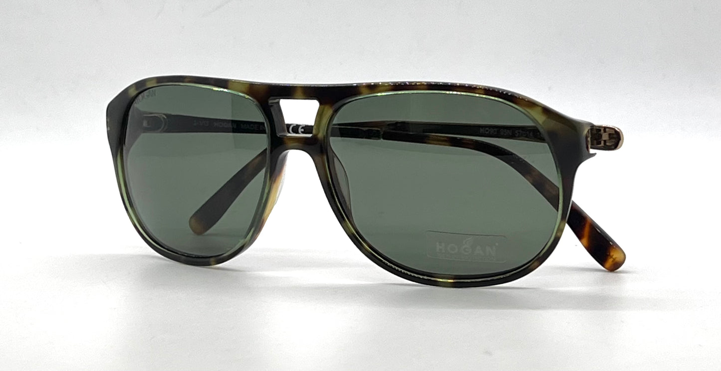 Hogan HO90 95N Green Tortoise Aviator Sunglasses-Green Lenses-Unworn