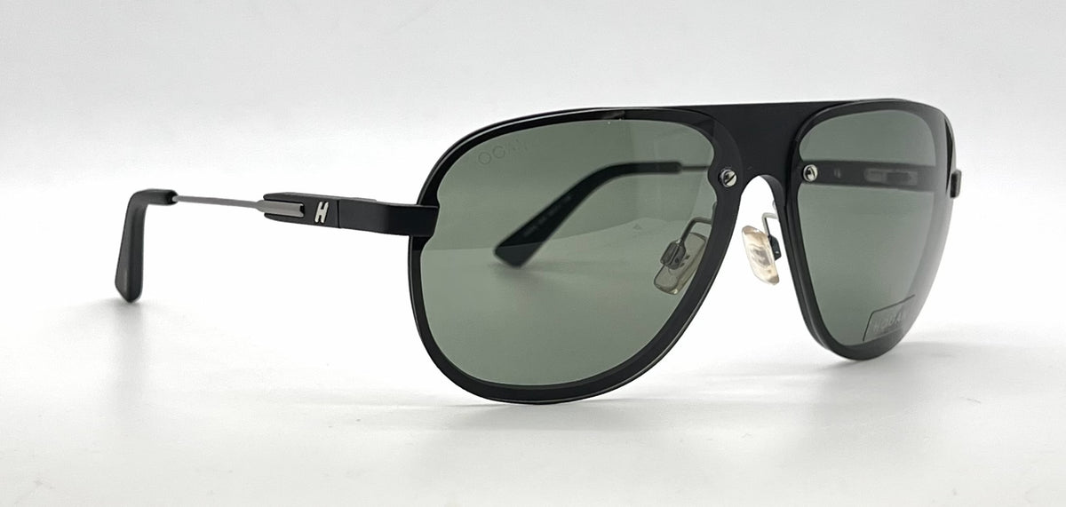 Hogan HO92 02N Matte Black Aviator Sunglasses-Green Lenses-Unworn