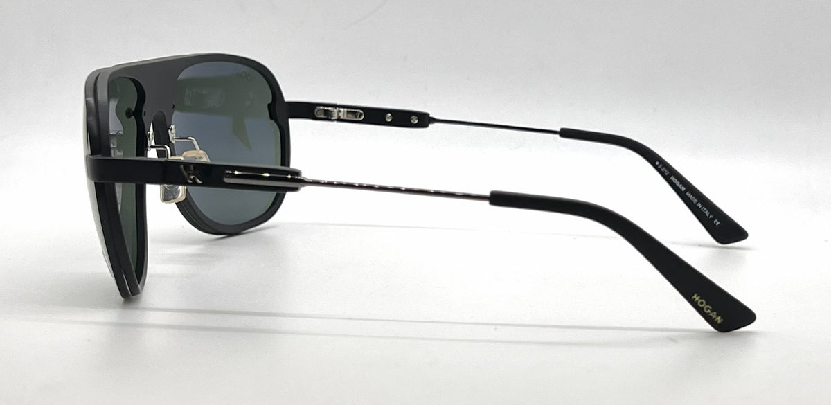 Hogan HO92 02N Matte Black Aviator Sunglasses-Green Lenses-Unworn