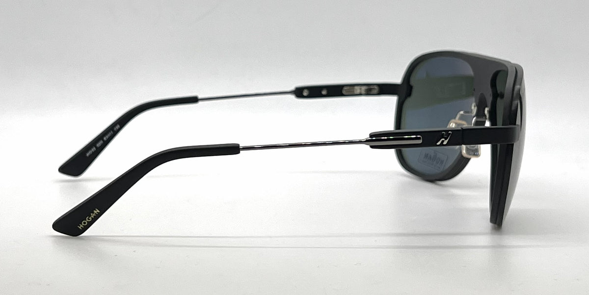 Hogan HO92 02N Matte Black Aviator Sunglasses-Green Lenses-Unworn