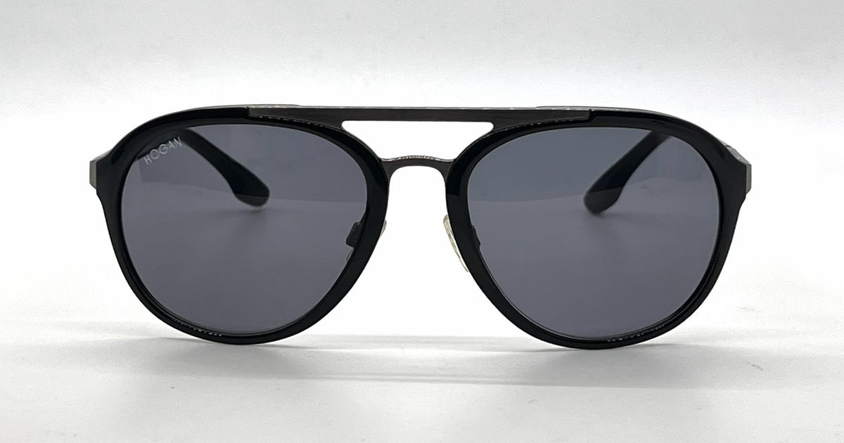 Hogan HO09 05A Black Gunmetal Round Aviator Sunglasses-Grey Lenses-Unworn