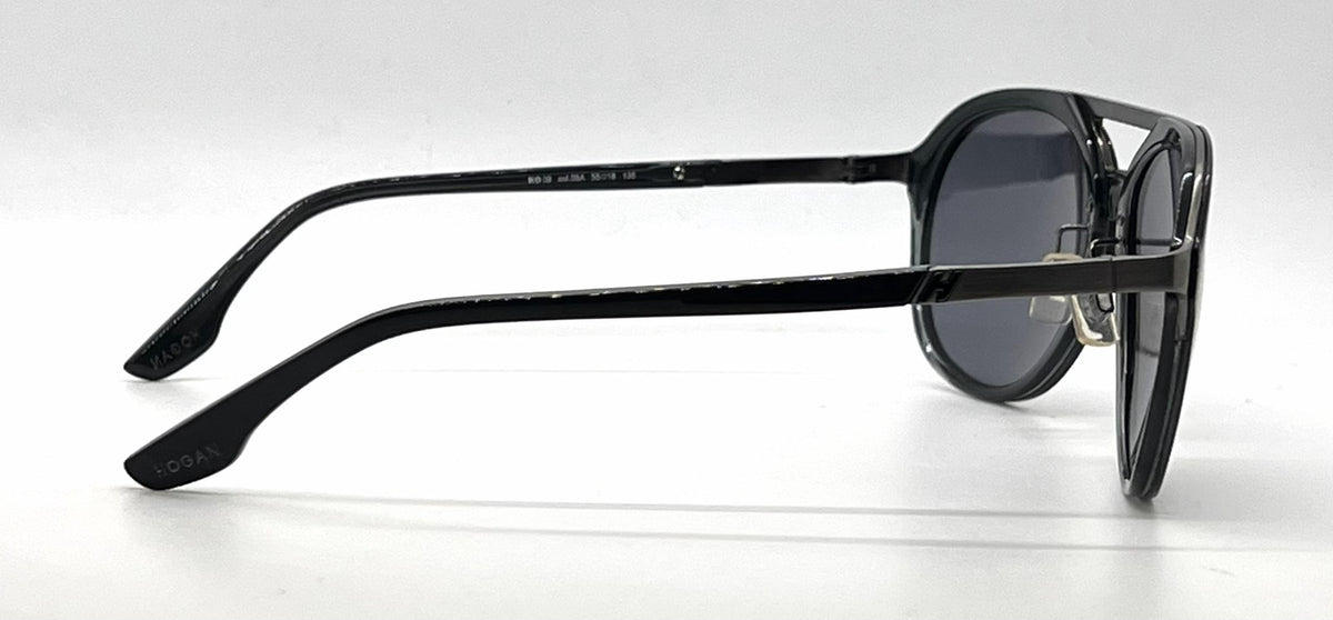 Hogan HO09 05A Black Gunmetal Round Aviator Sunglasses-Grey Lenses-Unworn
