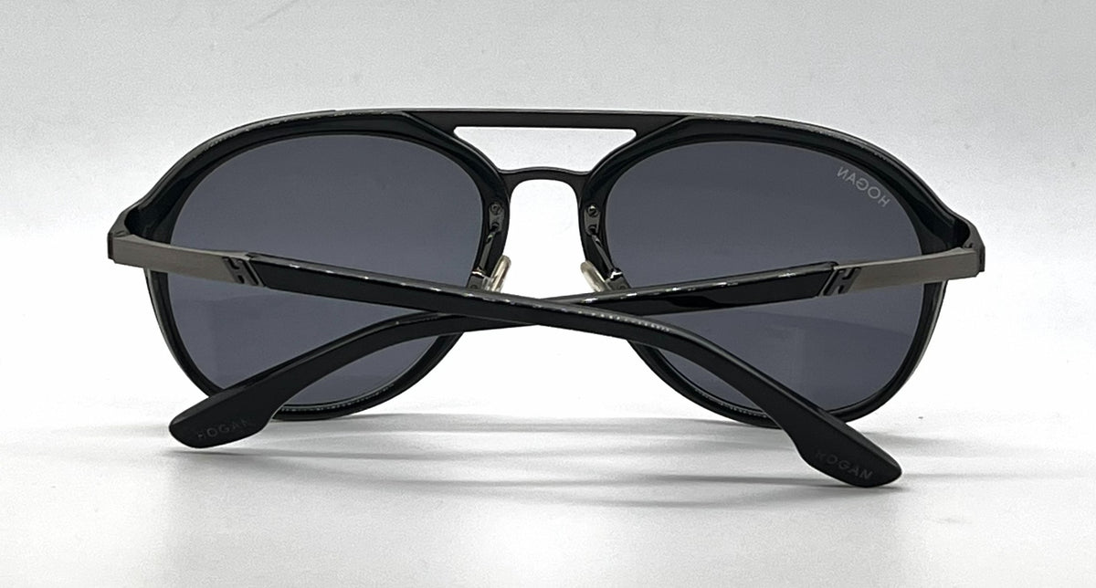 Hogan HO09 05A Black Gunmetal Round Aviator Sunglasses-Grey Lenses-Unworn