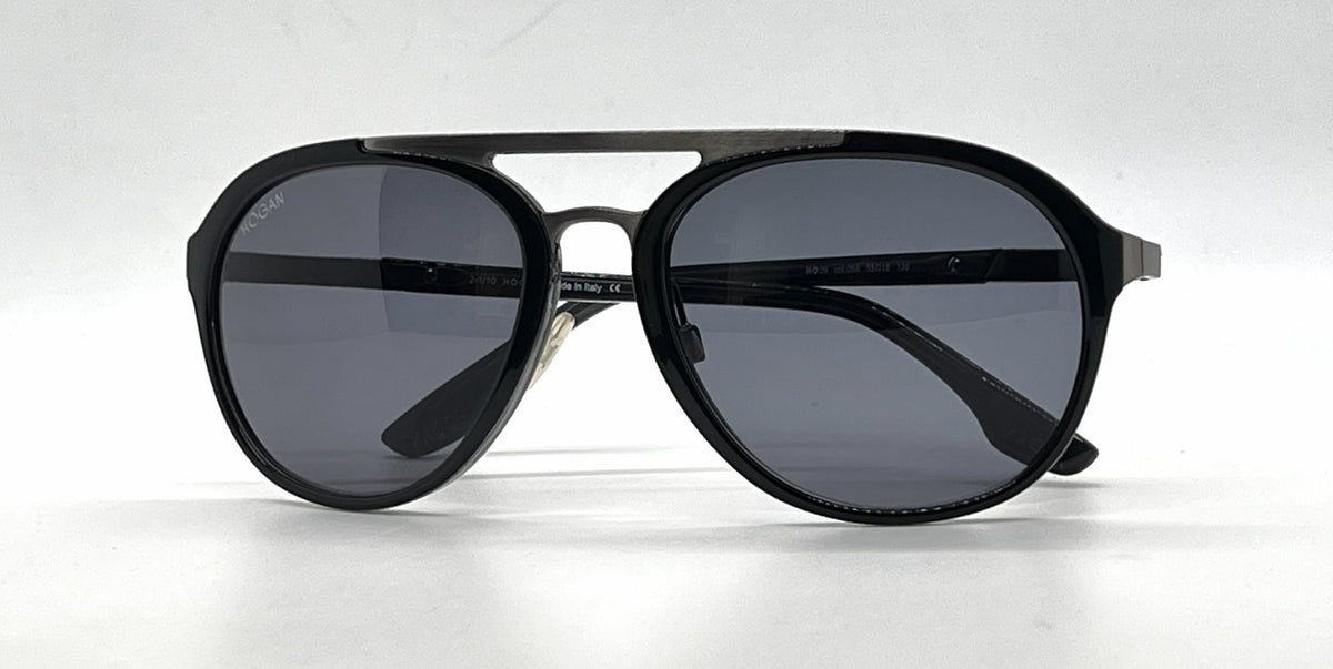 Hogan HO09 05A Black Gunmetal Round Aviator Sunglasses-Grey Lenses-Unworn