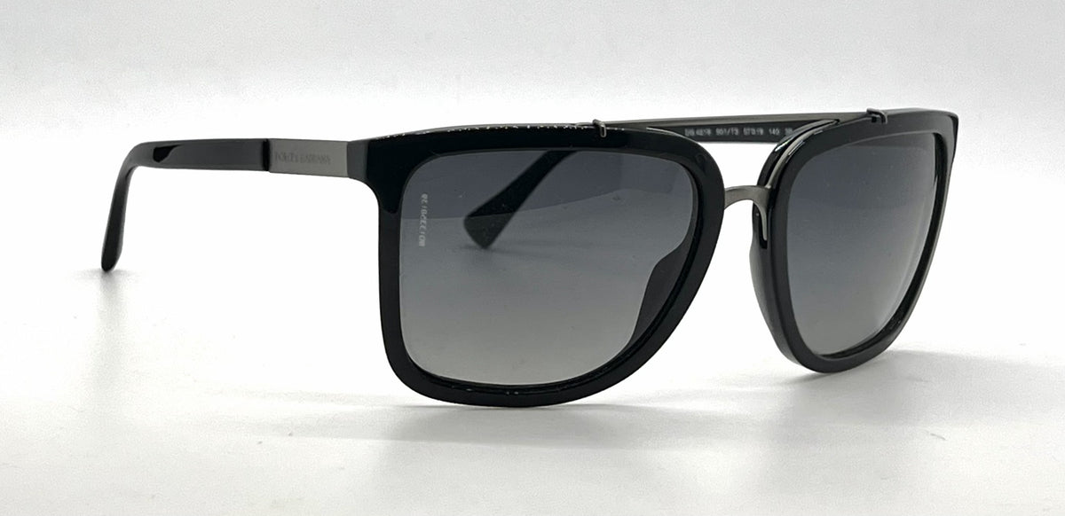 Dolce and Gabbana DG4219 501/T3 Black Gunmetal Square Aviator-Vintage Sunglasses Grey Polarized Lenses-Unworn