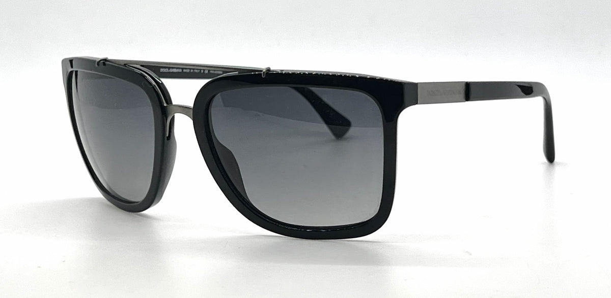 Dolce and Gabbana DG4219 501/T3 Black Gunmetal Square Aviator-Vintage Sunglasses Grey Polarized Lenses-Unworn