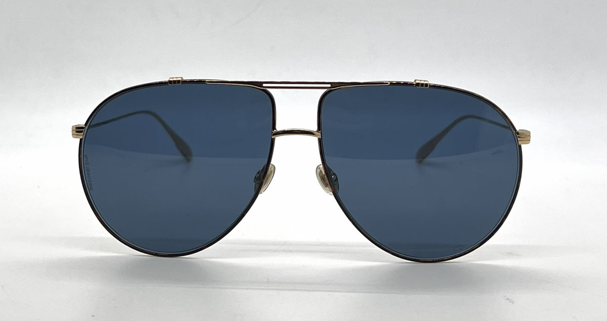 Christian Dior DiorMonsieur1 Aviator Gold Havana Sunglasses-Blue Lenses-Unworn
