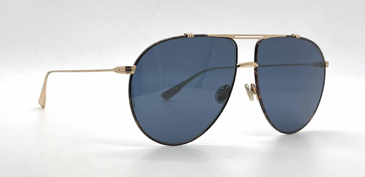 Christian Dior DiorMonsieur1 Aviator Gold Havana Sunglasses-Blue Lenses-Unworn