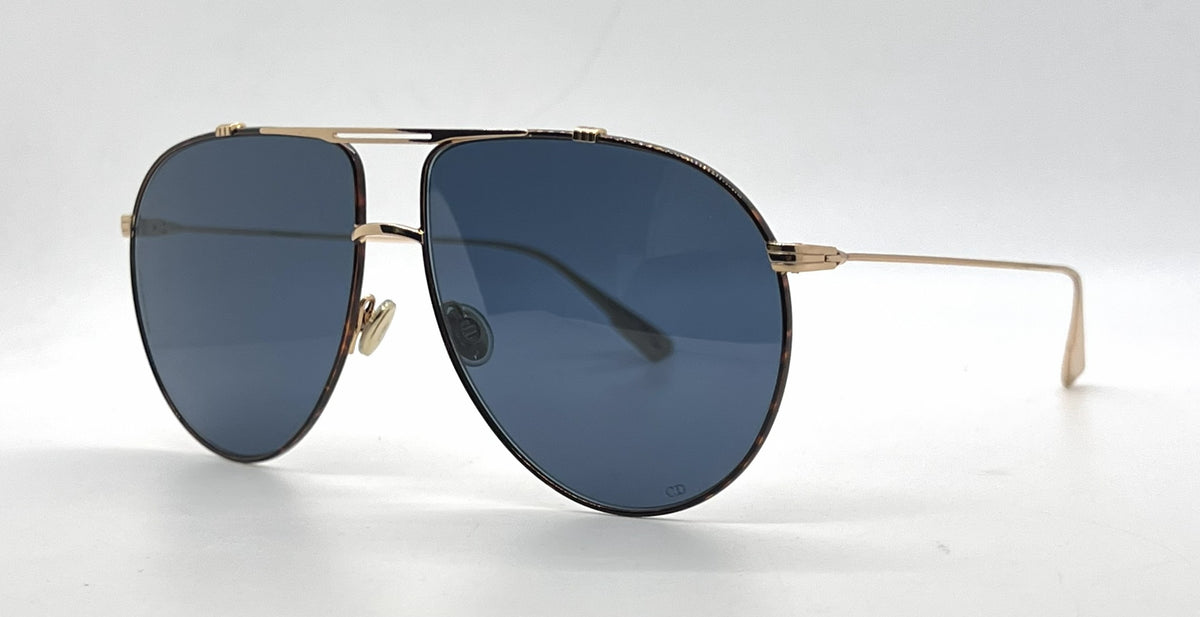 Christian Dior DiorMonsieur1 Aviator Gold Havana Sunglasses-Blue Lenses-Unworn