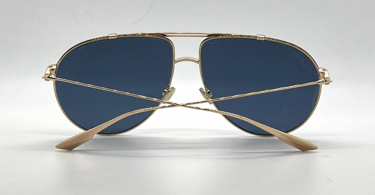 Christian Dior DiorMonsieur1 Aviator Gold Havana Sunglasses-Blue Lenses-Unworn