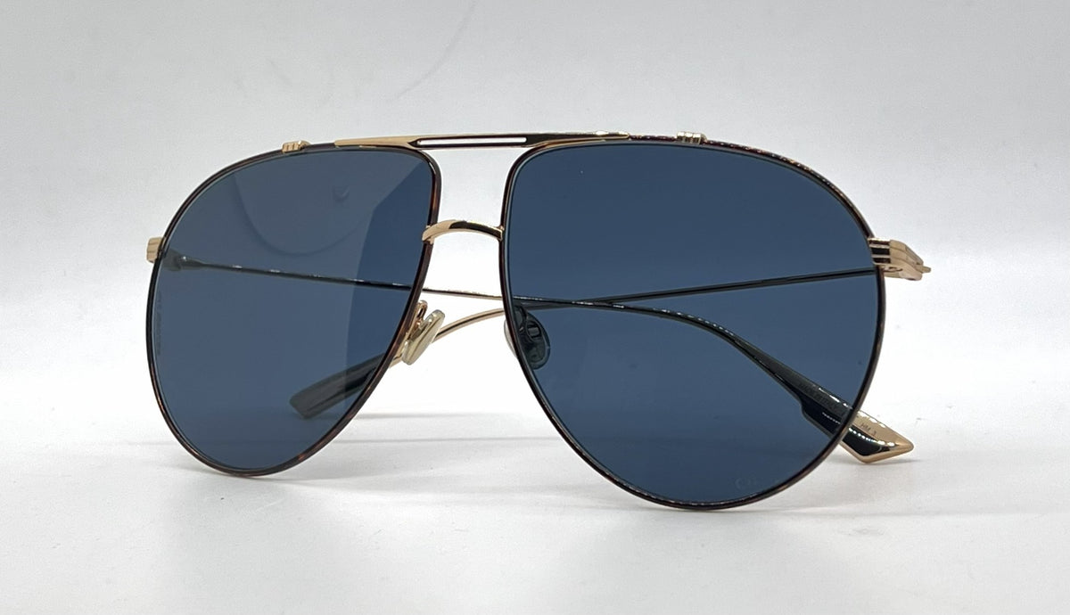 Christian Dior DiorMonsieur1 Aviator Gold Havana Sunglasses-Blue Lenses-Unworn