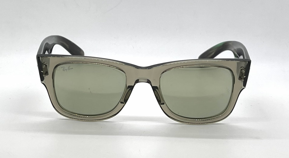 Ray-Ban Mega Wayfarer RB0840S Transparent Green Square Sunglasses-Grey Mirror Lenses-Unworn