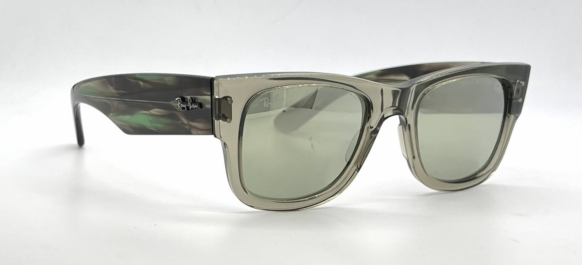 Ray-Ban Mega Wayfarer RB0840S Transparent Green Square Sunglasses-Grey Mirror Lenses-Unworn