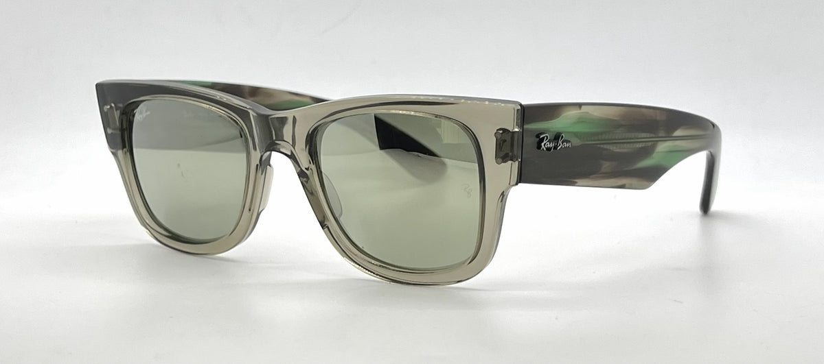 Ray-Ban Mega Wayfarer RB0840S Transparent Green Square Sunglasses-Grey Mirror Lenses-Unworn