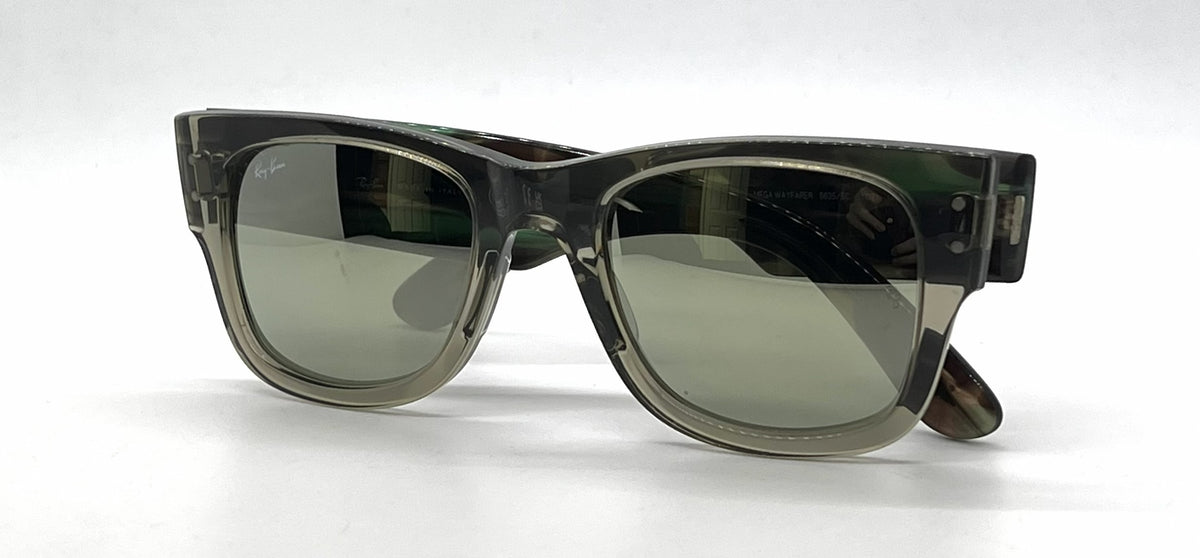 Ray-Ban Mega Wayfarer RB0840S Transparent Green Square Sunglasses-Grey Mirror Lenses-Unworn