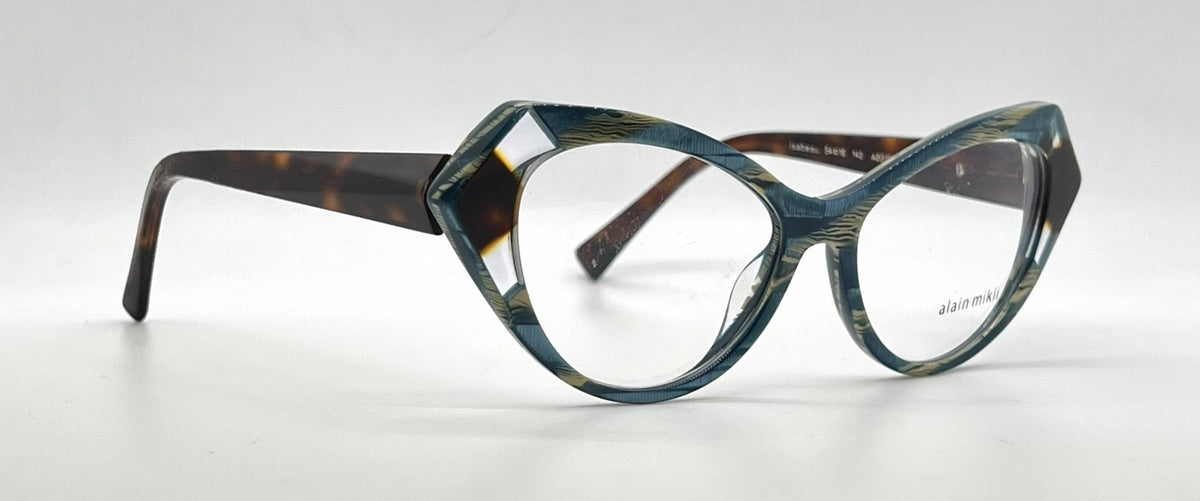 Alain Mikli Isabeau A03108 003 Teal / Tortoise Striped Eyeglasses-Unworn-Italy