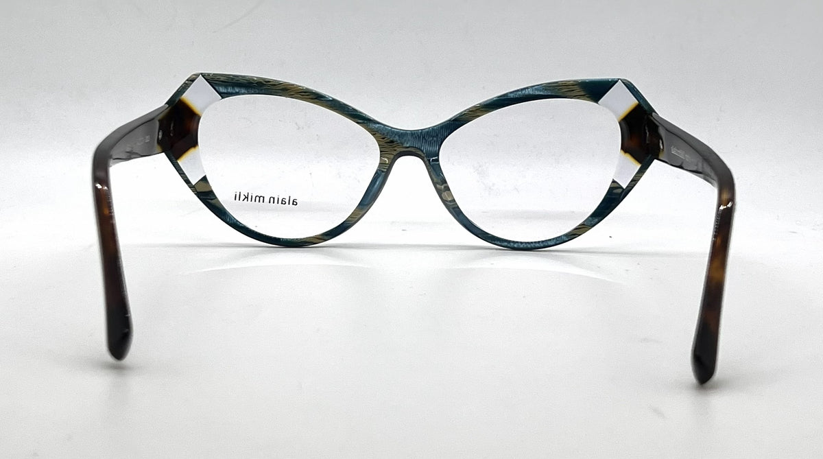 Alain Mikli Isabeau A03108 003 Teal / Tortoise Striped Eyeglasses-Unworn-Italy