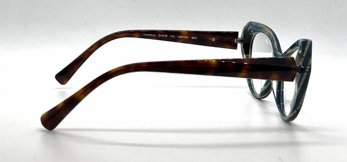 Alain Mikli Isabeau A03108 003 Teal / Tortoise Striped Eyeglasses-Unworn-Italy
