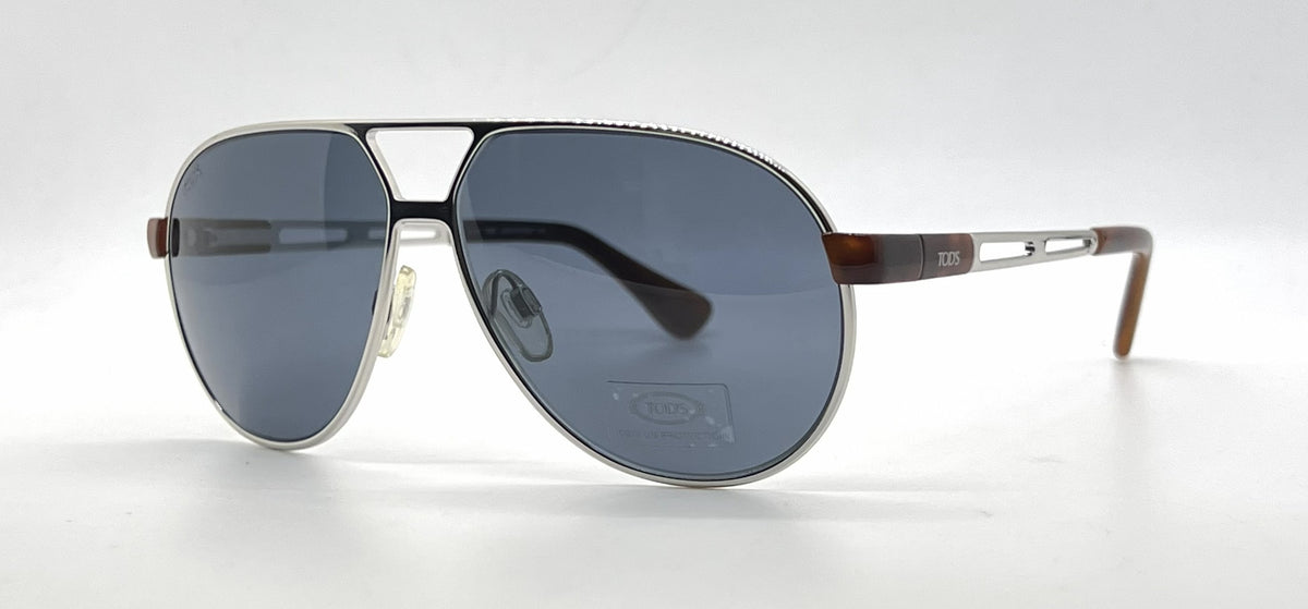 Tod's TO13 18V Silver Aviator Sunglasses-Blue Lenses-Unworn-Italy