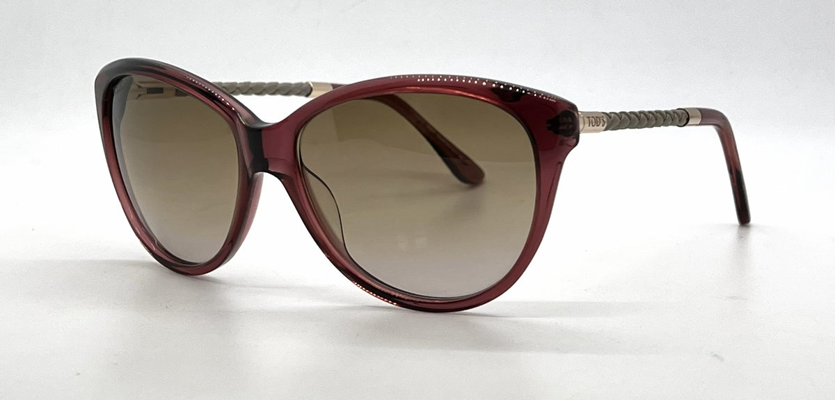 Tod's TO82 20F Plum Cat Eye Sunglasses-Light Brown Gradient Lenses-Unworn-Italy