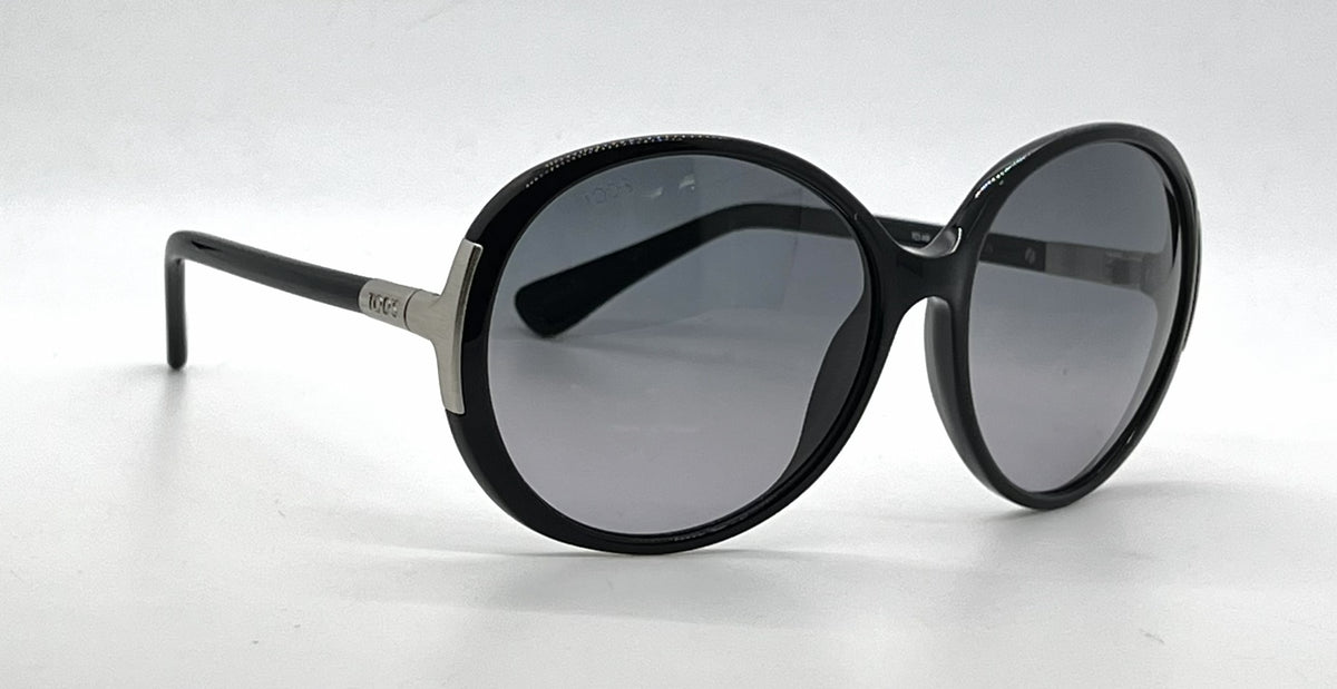 Tod's TO49 Q1B Black Oversized Round Sunglasses-Grey Gradient Lenses-Unworn-Italy