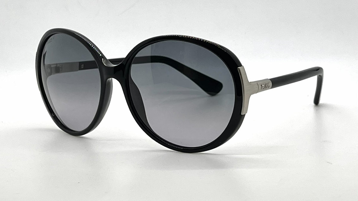 Tod's TO49 Q1B Black Oversized Round Sunglasses-Grey Gradient Lenses-Unworn-Italy