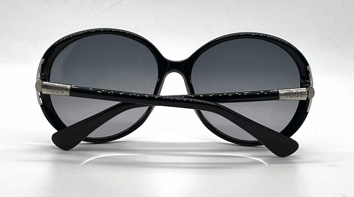 Tod's TO49 Q1B Black Oversized Round Sunglasses-Grey Gradient Lenses-Unworn-Italy