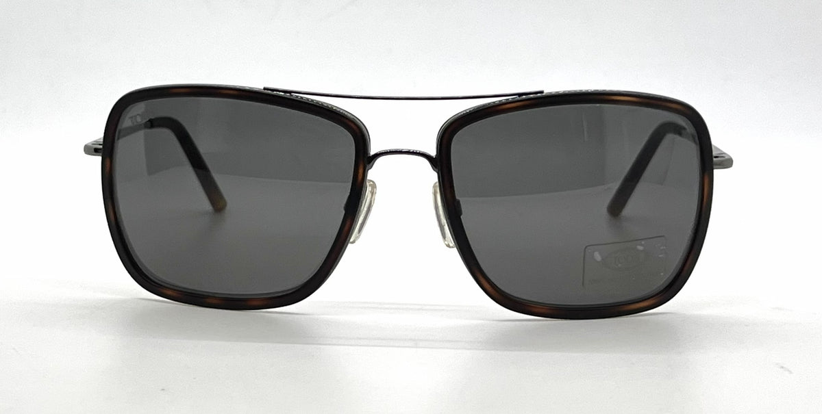 Tod's TO64 56A Dark Tortoise / Gunmetal Aviator Sunglasses-Grey Lenses-Unworn