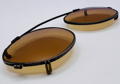 ANTIQUE 45mm ClipOn-Gold Engravings and Patina with Brand New Berko’s Designs Lenses™️ Custom Solid Persimmon Lenses