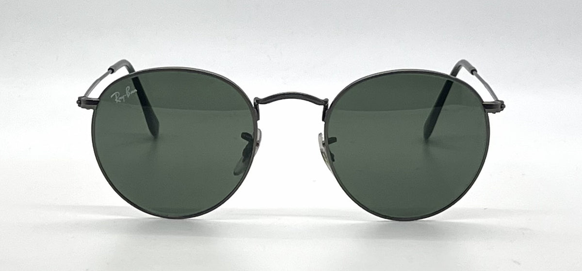 Ray-Ban Round Metal RB3447 Matte Gunmetal Round Sunglasses-G-15 Green Lenses-Unworn