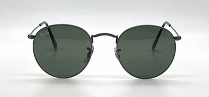 Ray-Ban Round Metal RB3447 Matte Gunmetal Round Sunglasses-G-15 Green Lenses-Unworn