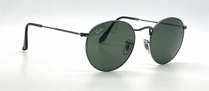 Ray-Ban Round Metal RB3447 Matte Gunmetal Round Sunglasses-G-15 Green Lenses-Unworn