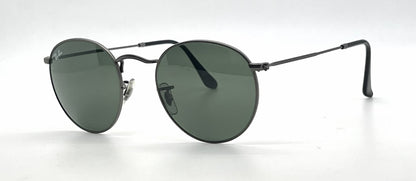 Ray-Ban Round Metal RB3447 Matte Gunmetal Round Sunglasses-G-15 Green Lenses-Unworn