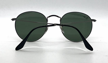 Ray-Ban Round Metal RB3447 Matte Gunmetal Round Sunglasses-G-15 Green Lenses-Unworn