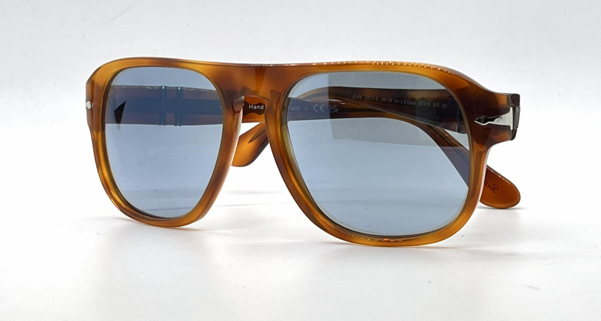 Persol Jean PO3310S 96/56 Terra di Siena Square Sunglasses-Light Blue Lenses-Unworn