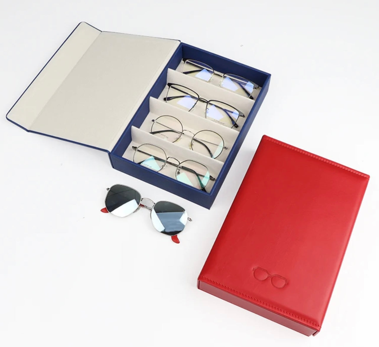 Eyewear Storage Organizer. Eco-Friendly Leather-4 Slots Perfect for Display, Storage or Travel