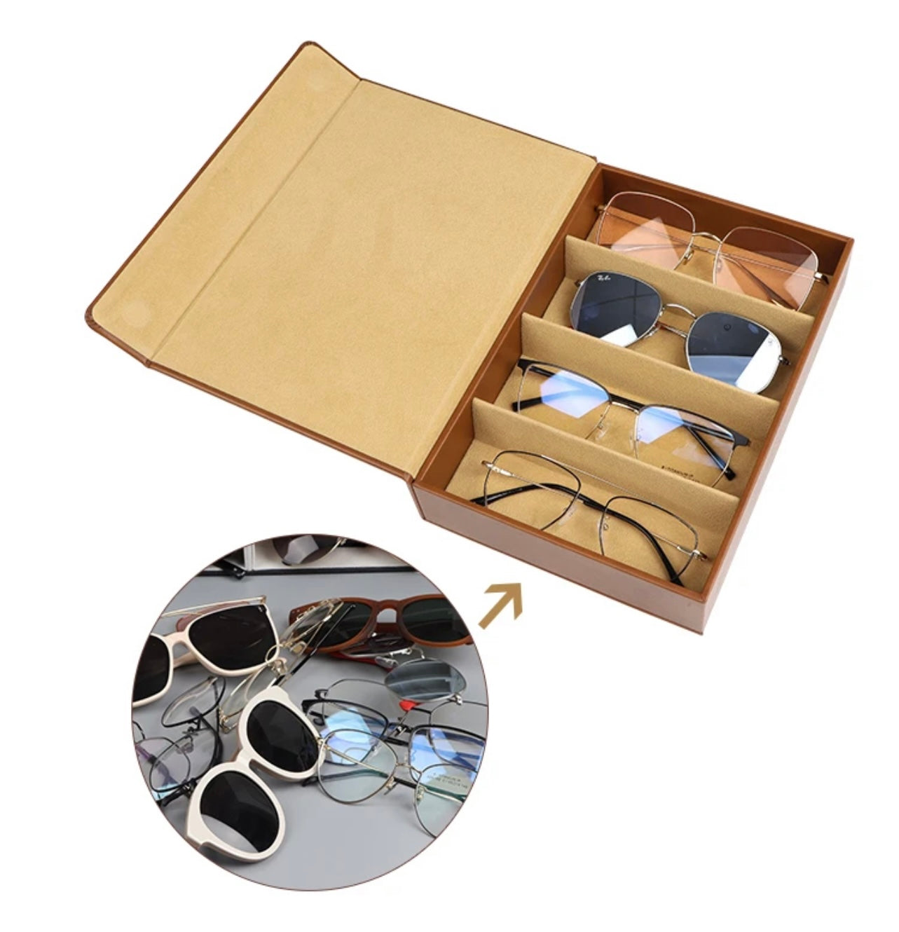 Eyewear Storage Organizer. Eco-Friendly Leather-4 Slots Perfect for Display, Storage or Travel