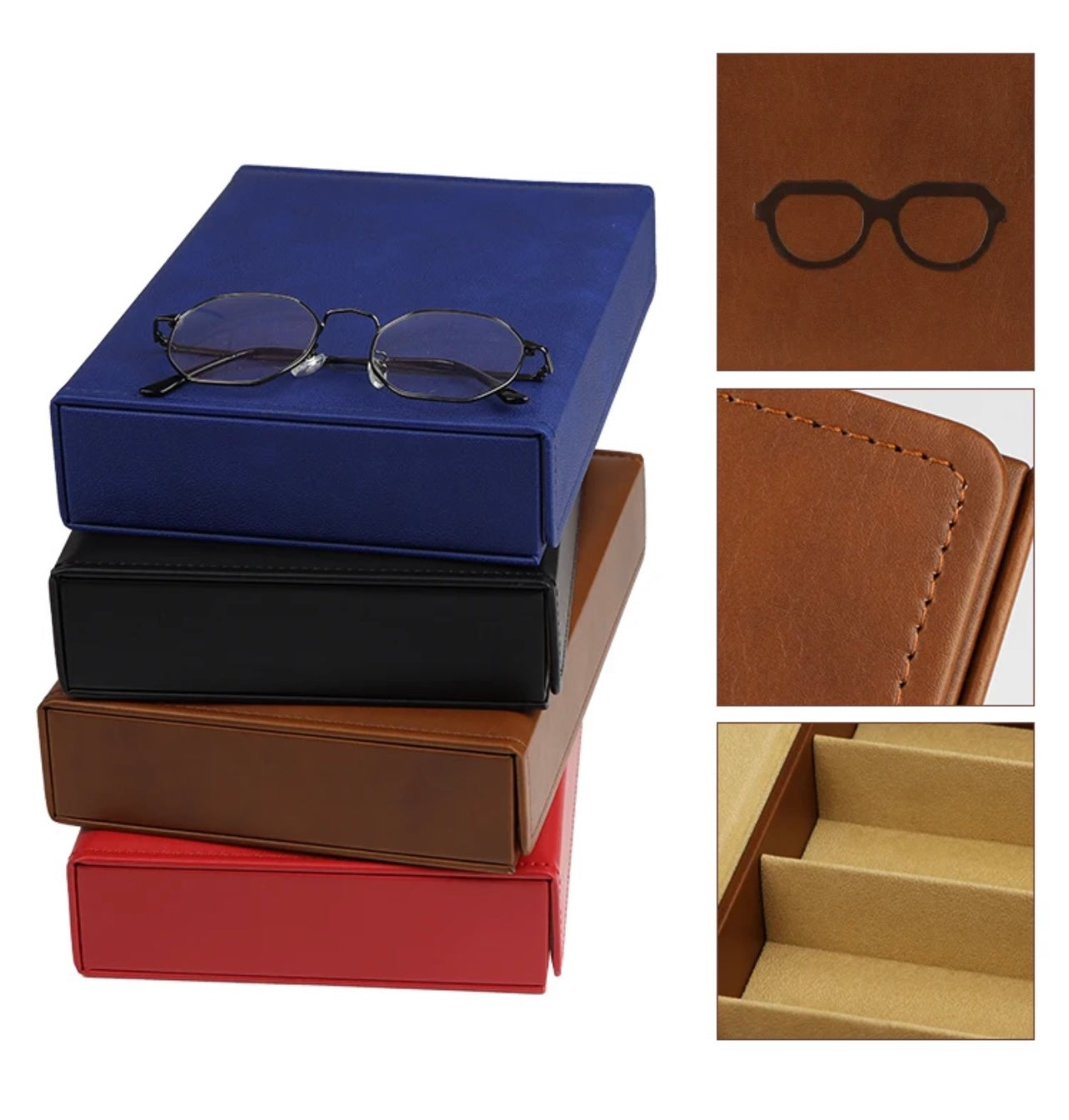 Eyewear Storage Organizer. Eco-Friendly Leather-4 Slots Perfect for Display, Storage or Travel