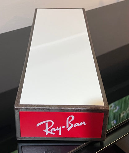 Ray-Ban Countertop Display-2”Riser Stand-Iconic logo-White Top-Patina Base