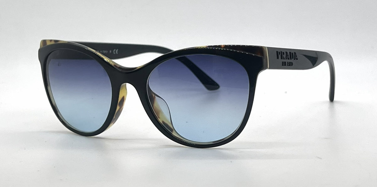 Prada VPR05W-F Black Tortoise Cat Eye Sunglasses-Blue Grey Gradient Custom Lenses-Unworn